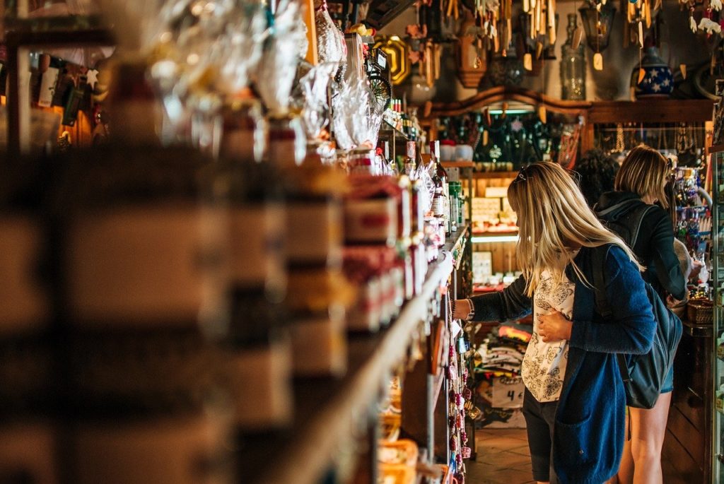 girl, shop, souvenirs