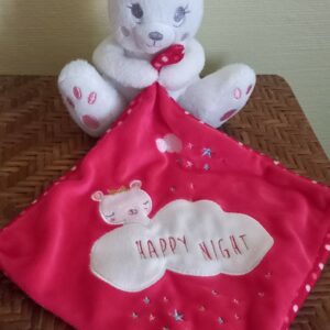 Doudou plat lapin rose "Happy night" (JO-1731)