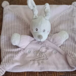 Doudou plat lapin rose rayures  (JO-1734)