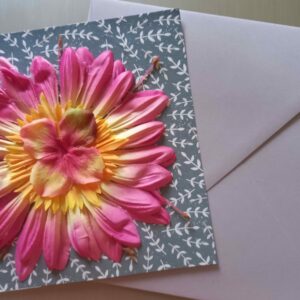 Carte avec fleurs en tissu + enveloppe (FO-1865)