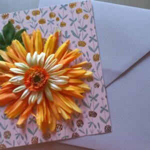 Carte avec fleurs en tissu + enveloppe (FO-1866)