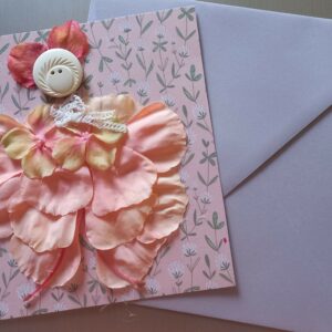 Carte avec fleurs en tissu + enveloppe (FO-1867)