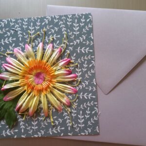 Carte avec fleurs en tissu + enveloppe (FO-1871)